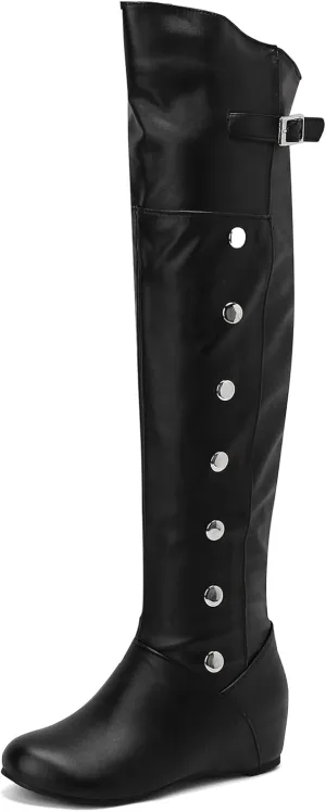 Gicoiz Womens Round Toe Winter Wedge Heel Over Knee Moccasin Boots
