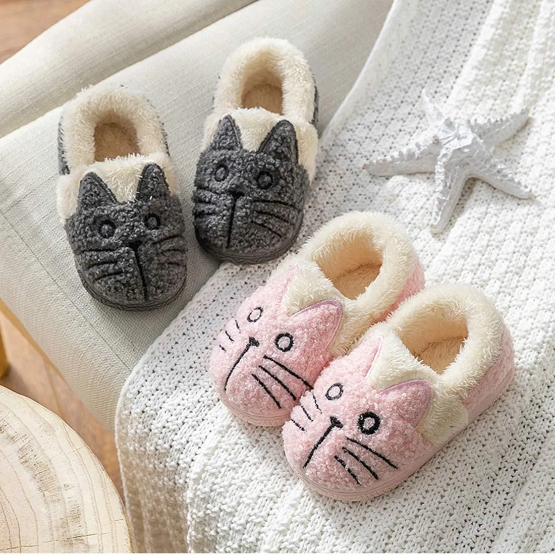 Girls House Slippers Kids Plush House Shoes Boys Warm Cartoon Slippers Cute Animal Winter Indoor Slipper