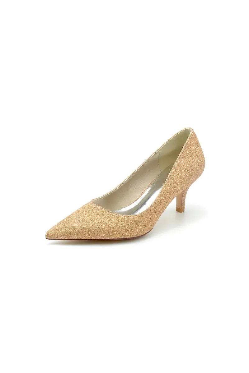 Gold Glitter Crystal Pointed Toe Wedding Shoes