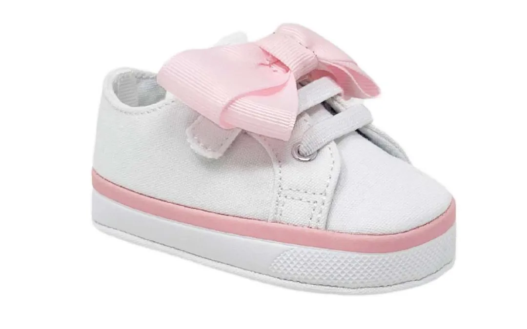 Grace White Sneaker w/Pink Bow