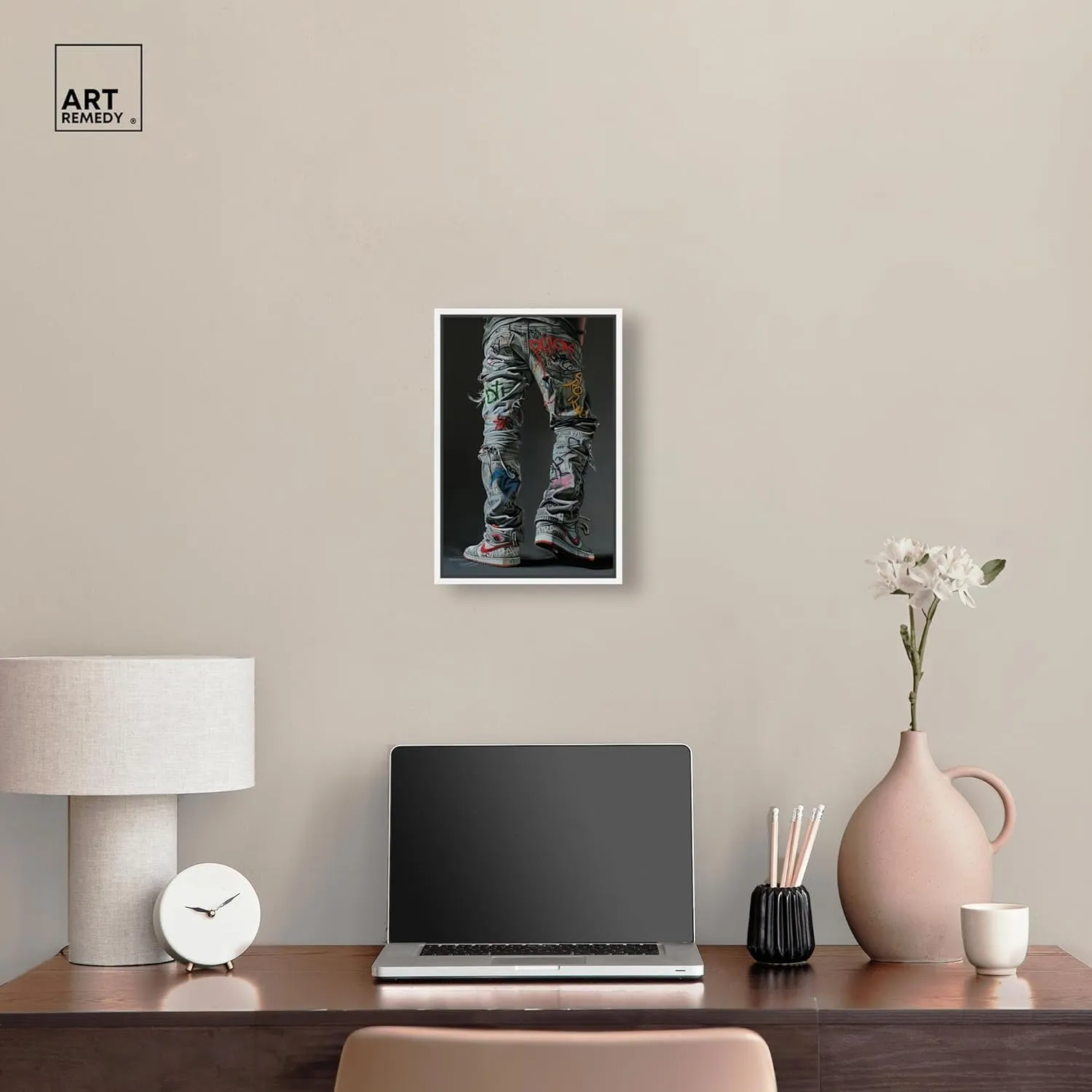 Graffiti Jeans and Sneakers Canvas Modern Sneaker Art, White Frame, 10 x 15