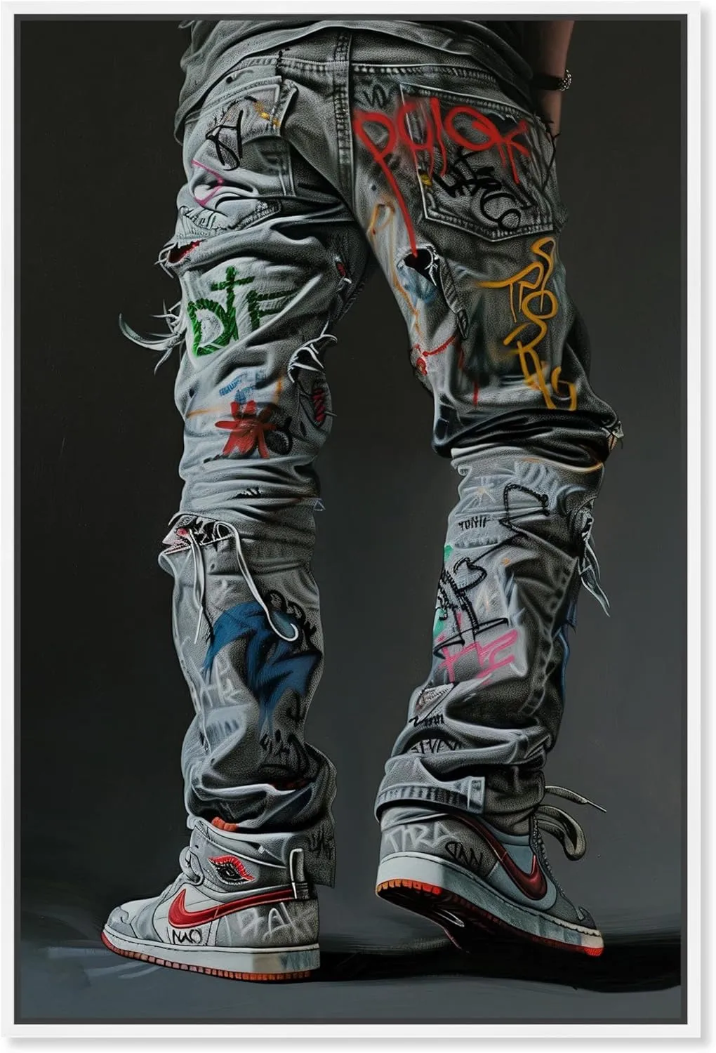 Graffiti Jeans and Sneakers Canvas Modern Sneaker Art, White Frame, 10 x 15