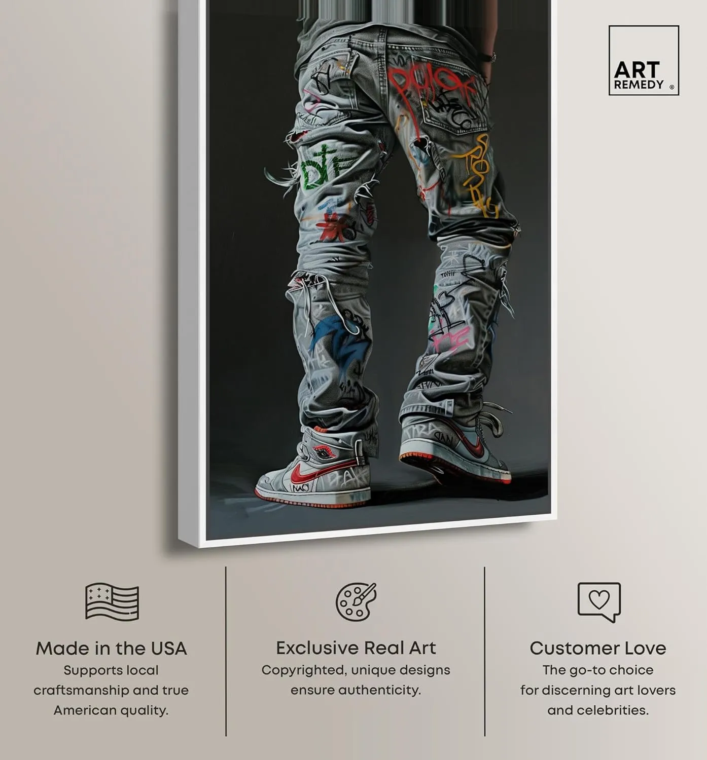 Graffiti Jeans and Sneakers Canvas Modern Sneaker Art, White Frame, 10 x 15