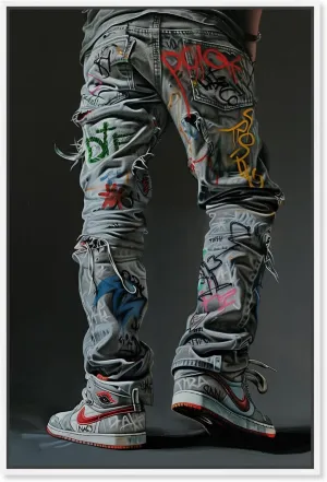 Graffiti Jeans and Sneakers Canvas Modern Sneaker Art, White Frame, 10 x 15