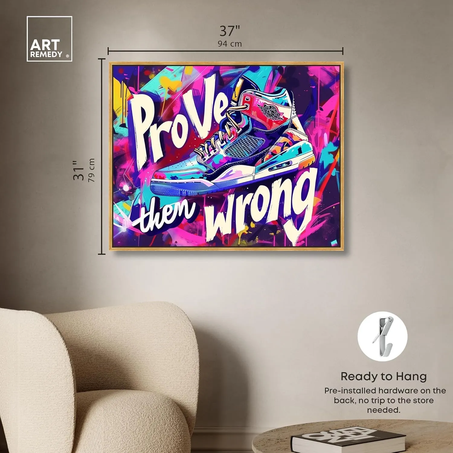 Graffiti Wall Sneaker Canvas Urban Sneaker Art, Gold Frame, 36" x 30"