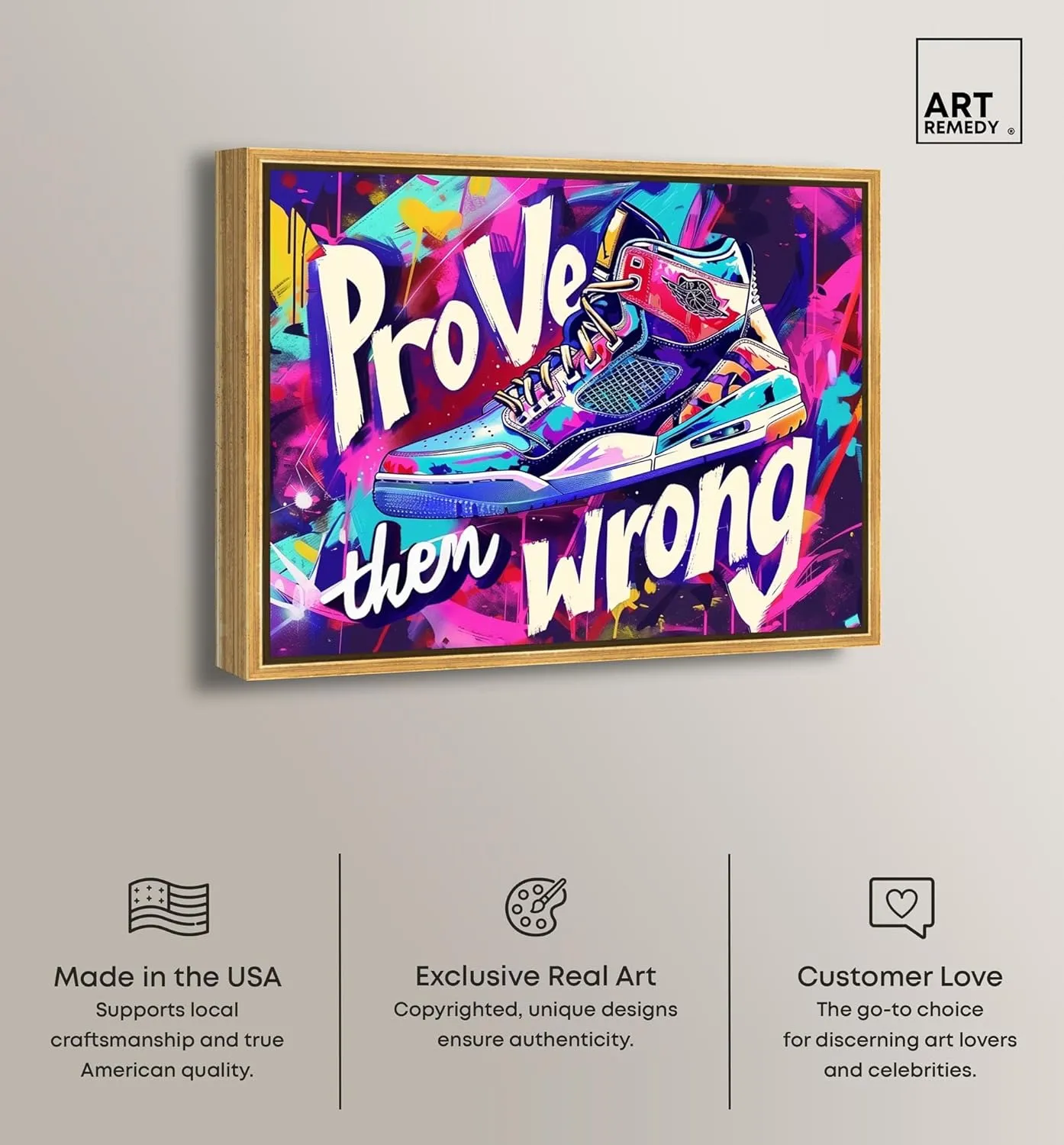 Graffiti Wall Sneaker Canvas Urban Sneaker Art, Gold Frame, 36" x 30"