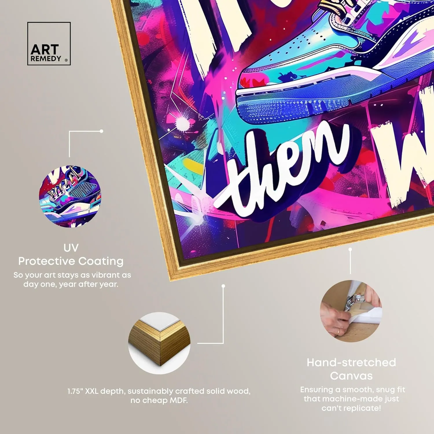 Graffiti Wall Sneaker Canvas Urban Sneaker Art, Gold Frame, 36" x 30"
