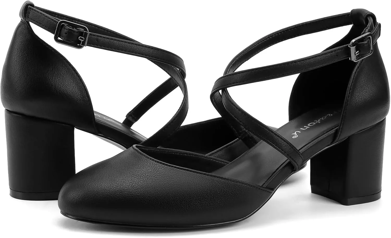Greatonu Women's Low Block Heeled Dress Pumps Closed Round Toe Cross Strap Wedding Bridal Party Office Shoes 2.5 Inch