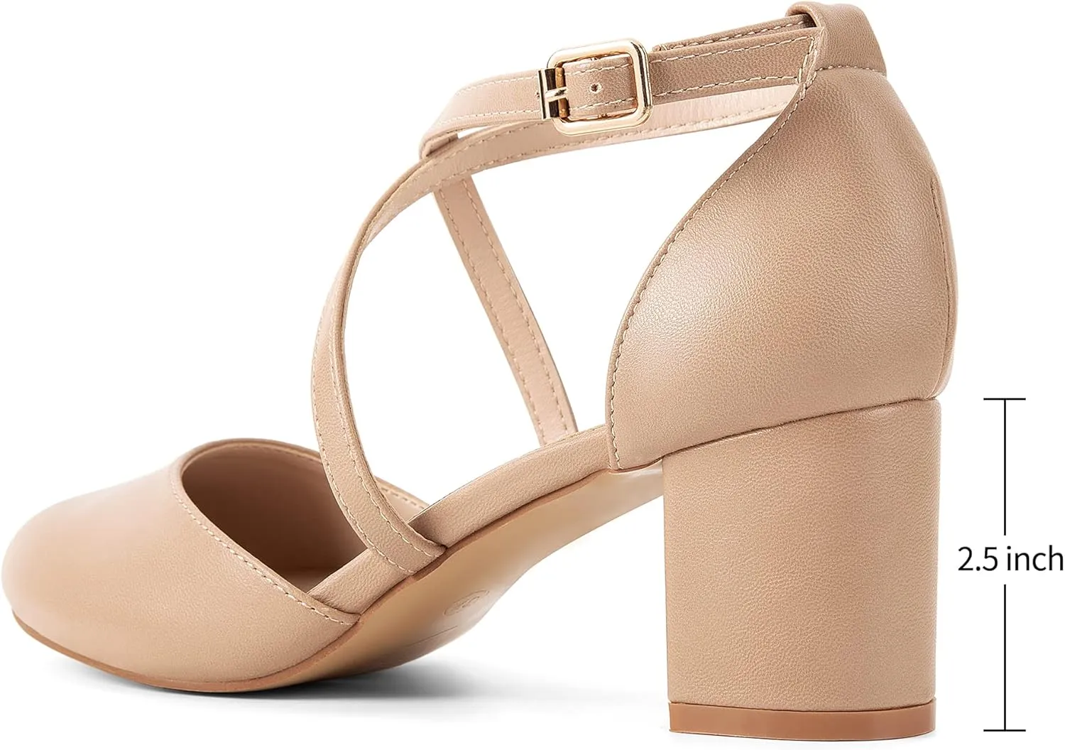 Greatonu Women's Low Block Heeled Dress Pumps Closed Round Toe Cross Strap Wedding Bridal Party Office Shoes 2.5 Inch