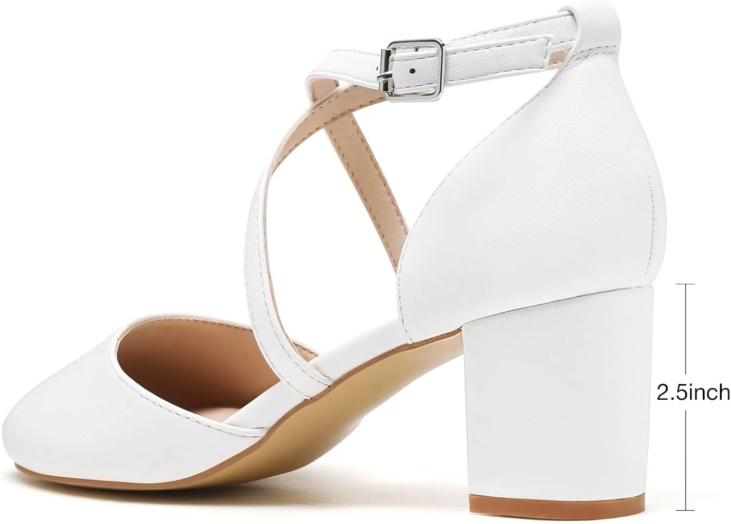Greatonu Women's Low Block Heeled Dress Pumps Closed Round Toe Cross Strap Wedding Bridal Party Office Shoes 2.5 Inch
