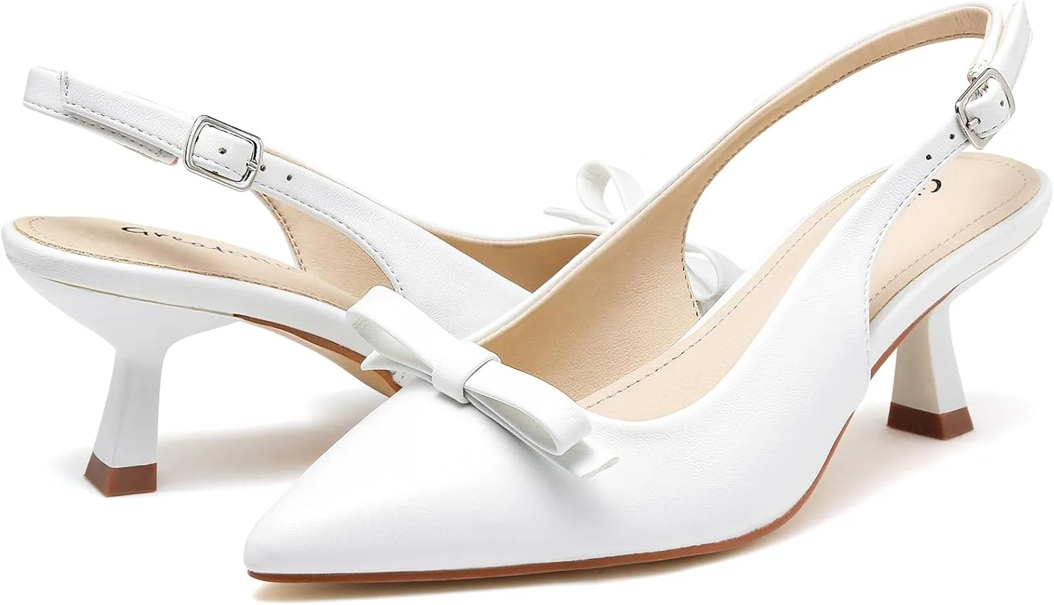 Greatonu Women's Slingback Kitten Heel Pointed Toe Dress Pumps Shoes