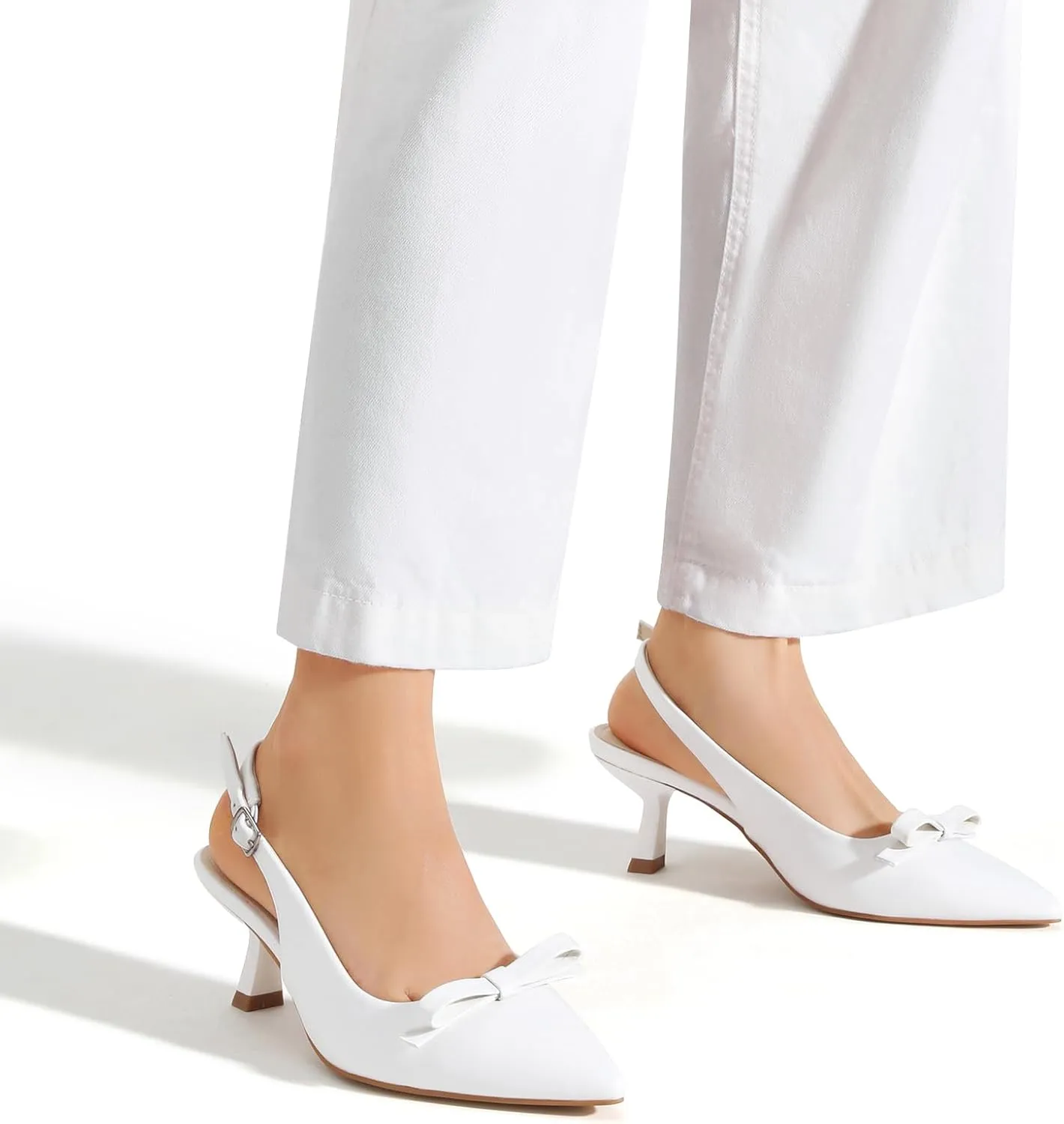 Greatonu Women's Slingback Kitten Heel Pointed Toe Dress Pumps Shoes