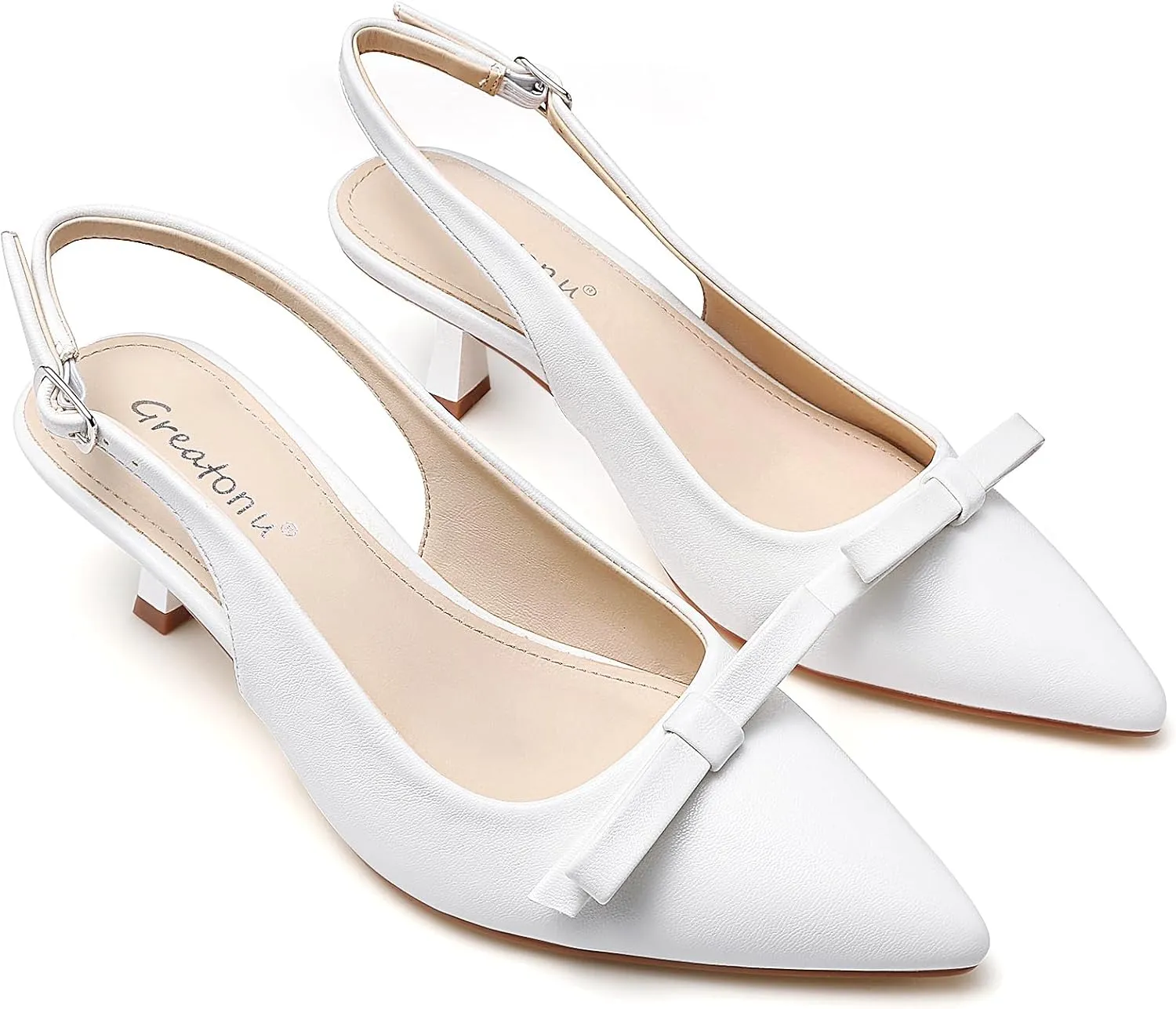 Greatonu Women's Slingback Kitten Heel Pointed Toe Dress Pumps Shoes