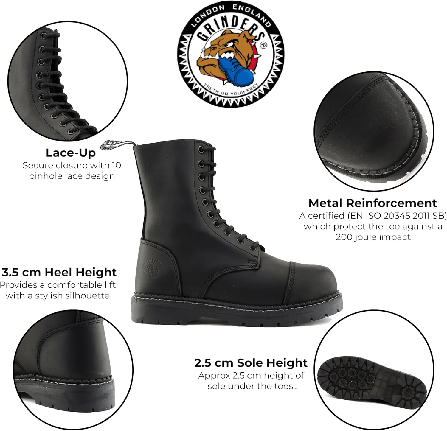 Grinders Unisex Stag ACS Leather Steel Toe Lace Up Boots