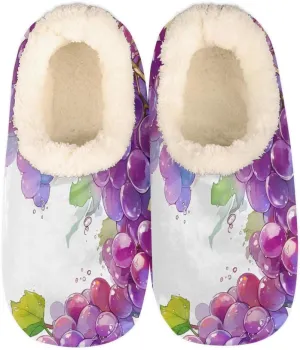 Hand-Painted Grapes Slippers for Women Slipper Socks Soft Fuzzy House Slippers Shoes for Indoor Bedroom, Winter Cozy Christmas Gifts, Purple Grapes
