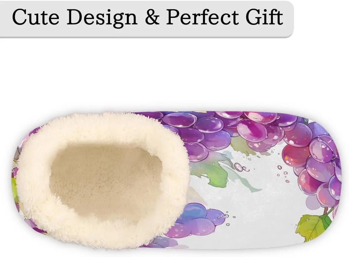 Hand-Painted Grapes Slippers for Women Slipper Socks Soft Fuzzy House Slippers Shoes for Indoor Bedroom, Winter Cozy Christmas Gifts, Purple Grapes