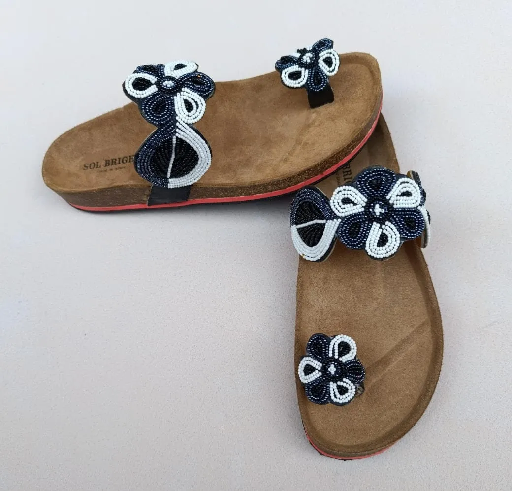 Handmade African Beaded Sandals/Authentic Maasai-Style Leather Flip-Flops Women/Boho Beach Sandals/Comfortable Summer Sandal African Gifts