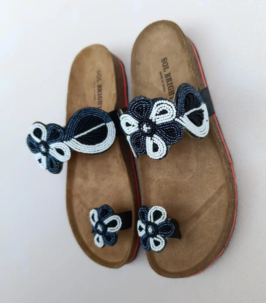 Handmade African Beaded Sandals/Authentic Maasai-Style Leather Flip-Flops Women/Boho Beach Sandals/Comfortable Summer Sandal African Gifts