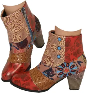 Hbeylia Boots For Women Fashion Snake Leather Round Toe Pump Ankle Booties Trendy Chunky High Heels Dress Short Boots For Ladies