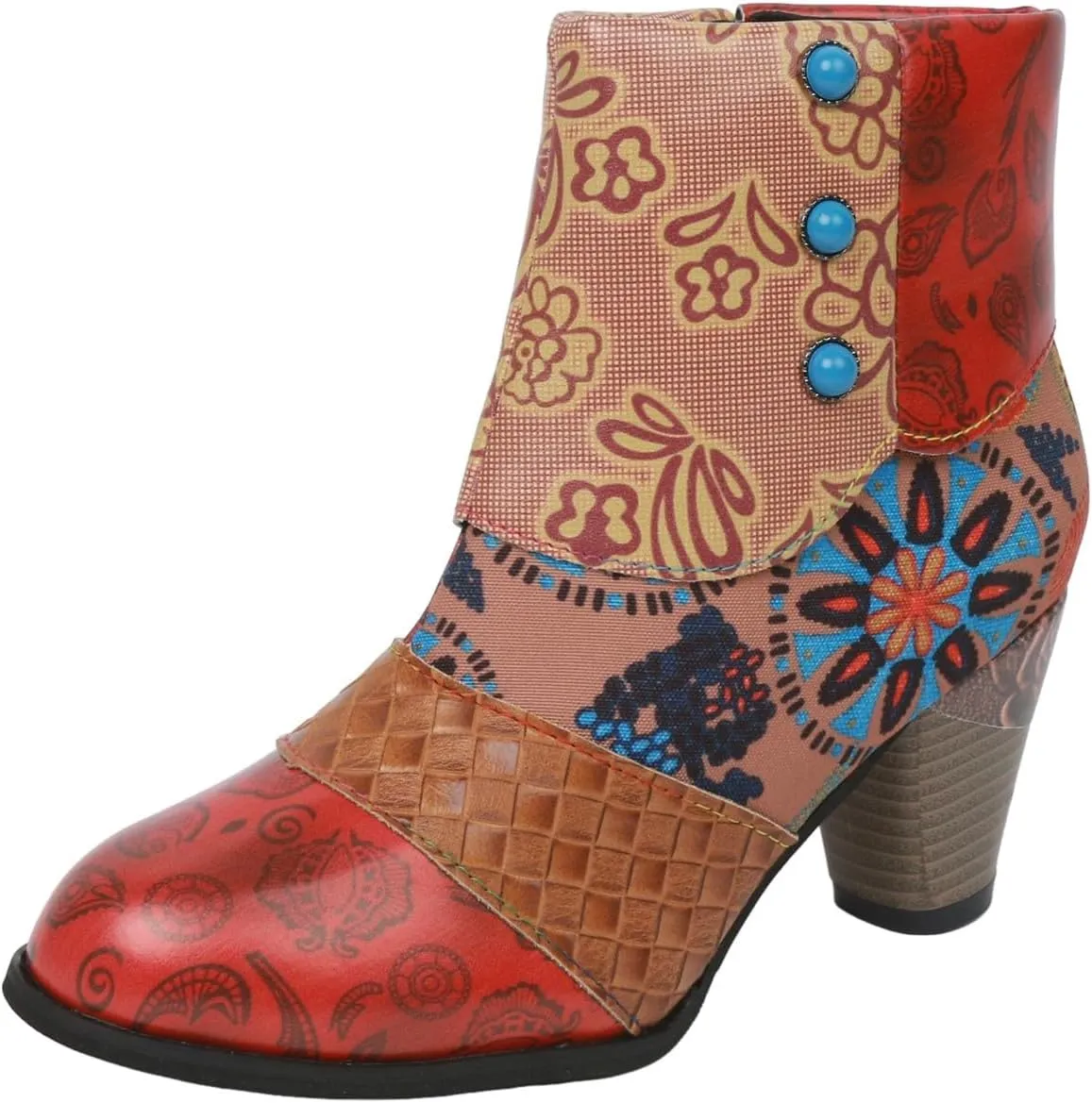 Hbeylia Boots For Women Fashion Snake Leather Round Toe Pump Ankle Booties Trendy Chunky High Heels Dress Short Boots For Ladies
