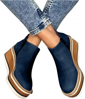 Hbeylia Platform Wedge Ankle Booties For Women Ladies Fashion Casual Leather Round Toe Chunky Bottom High Heels Ankle Boots High Top Fashion Sneakers Walking Shoes Winter Fall Dress Short Boots
