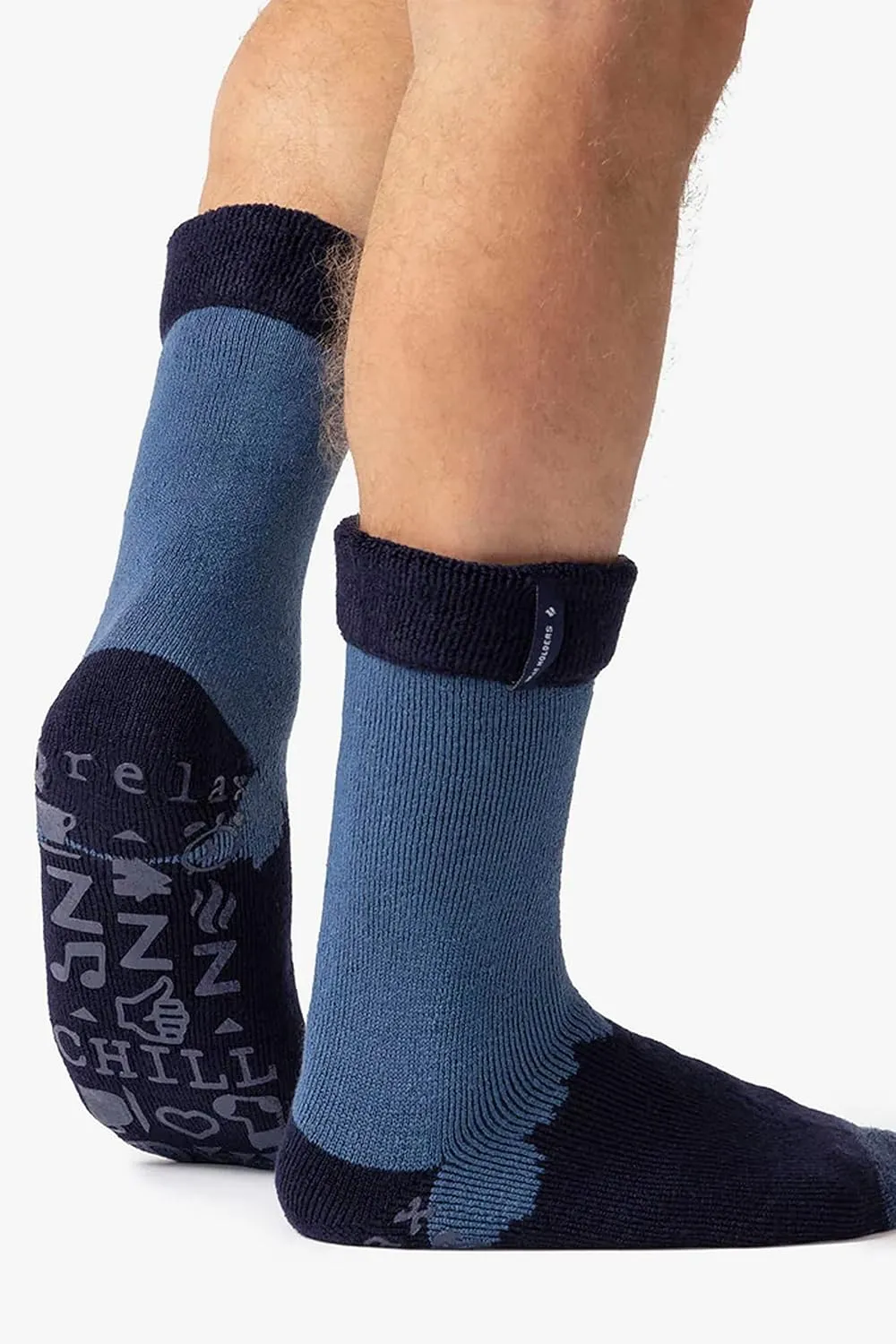 HEAT HOLDERS - Mens Soft Thermal Non Skid Slipper Bed Socks with Gripper Bottoms