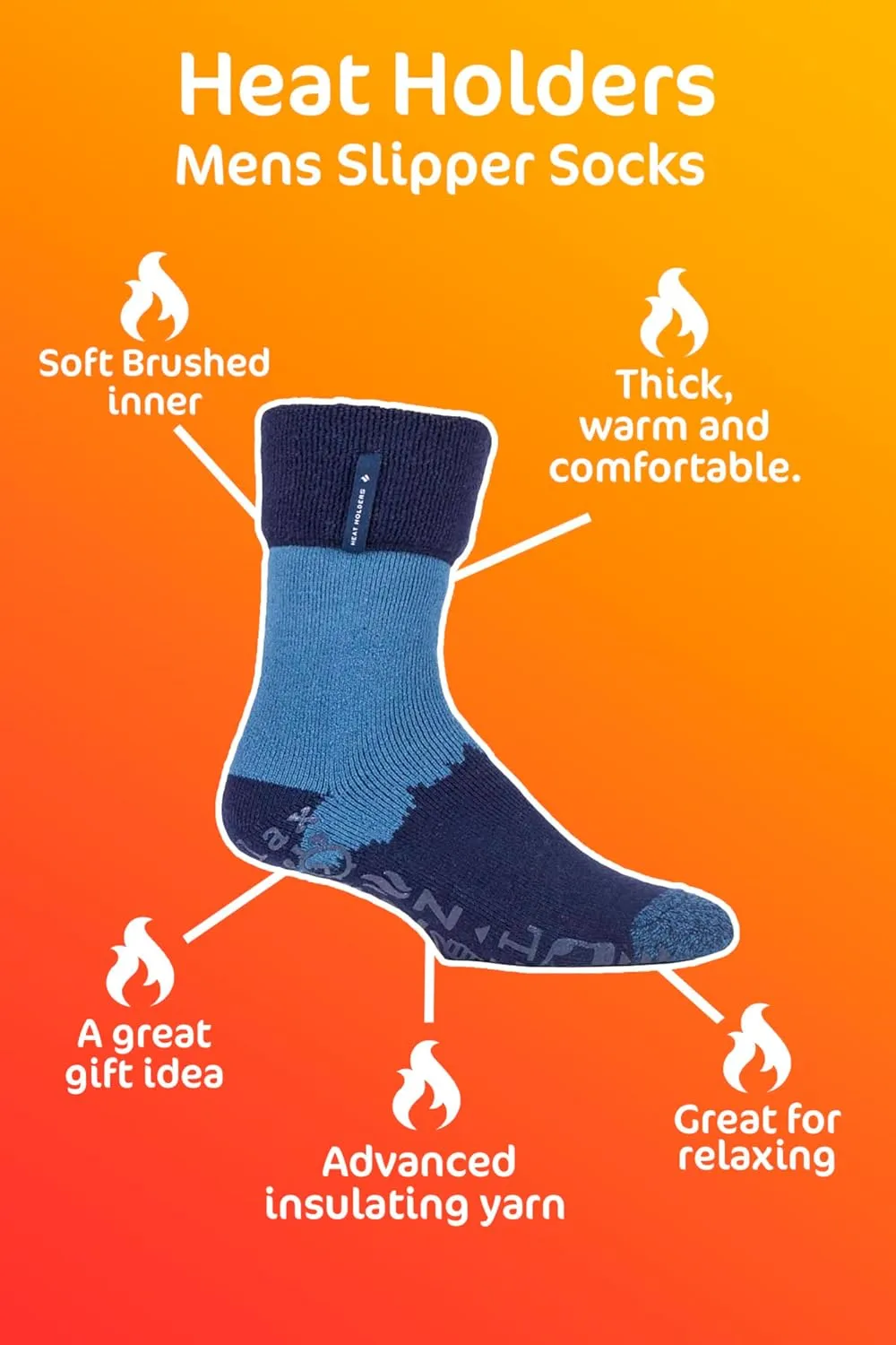 HEAT HOLDERS - Mens Soft Thermal Non Skid Slipper Bed Socks with Gripper Bottoms