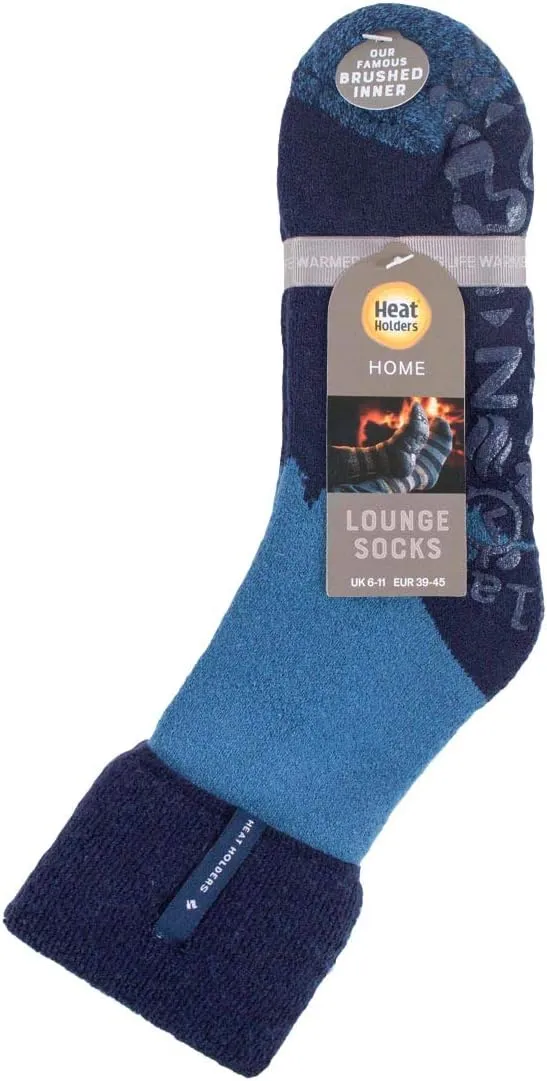 HEAT HOLDERS - Mens Soft Thermal Non Skid Slipper Bed Socks with Gripper Bottoms