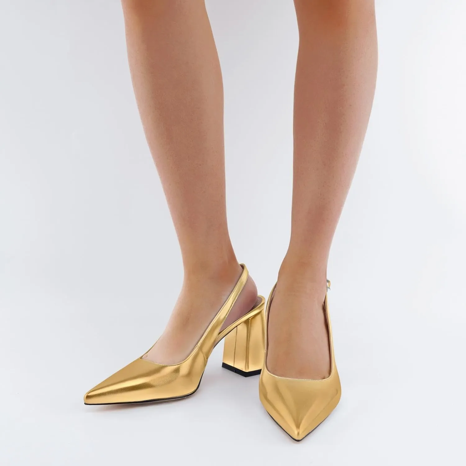 heelchic Slingback Heels for Women Block Heel Pointed Closed Toe Chunky Heel Slip on Wedding Dress Shoes Comfortable