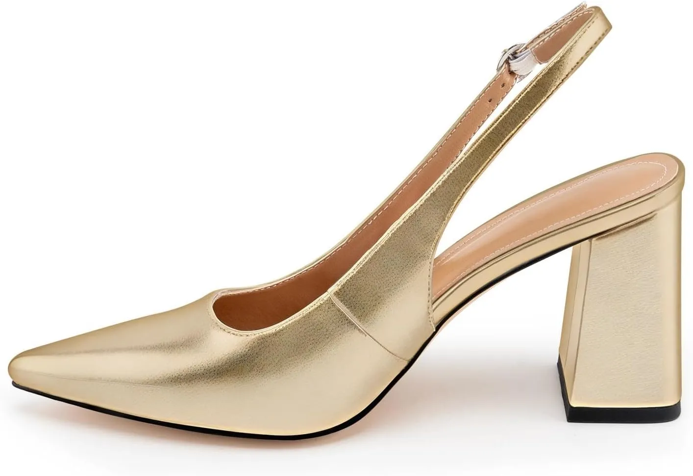 heelchic Slingback Heels for Women Block Heel Pointed Closed Toe Chunky Heel Slip on Wedding Dress Shoes Comfortable