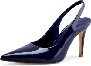 heelchic Slingback Heels for Women Pointed Toe Stiletto Heel Closed Toe Pumps Slip on High Heels 2.95 inch Dress Pumps