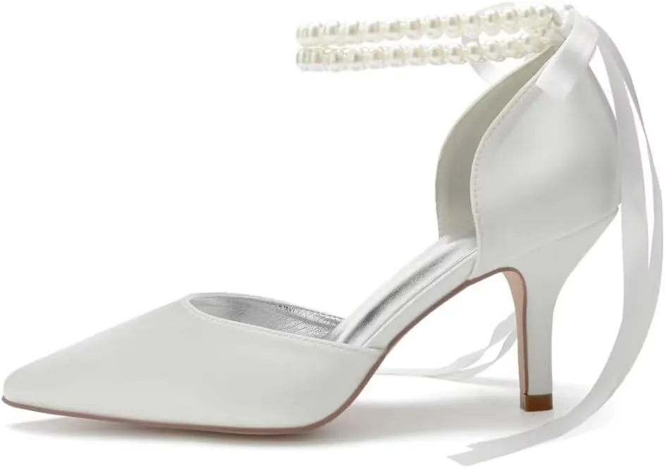 High Heel Wedding Shoes for Bride Closed Toe Pearl Bridal Heels Formal Pumps for Women Evening