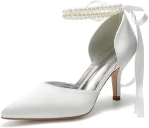 High Heel Wedding Shoes for Bride Closed Toe Pearl Bridal Heels Formal Pumps for Women Evening