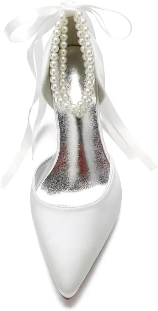 High Heel Wedding Shoes for Bride Closed Toe Pearl Bridal Heels Formal Pumps for Women Evening
