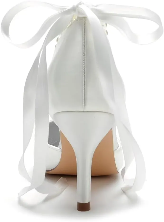 High Heel Wedding Shoes for Bride Closed Toe Pearl Bridal Heels Formal Pumps for Women Evening