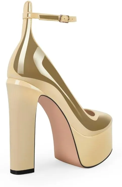 High Heels, Ankle Strap High Heeled Platform Women's Shoes, Sexy Comfortable Round Toe Closed Toe Pumps