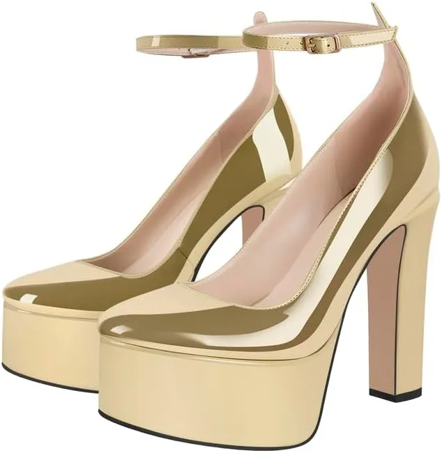 High Heels, Ankle Strap High Heeled Platform Women's Shoes, Sexy Comfortable Round Toe Closed Toe Pumps
