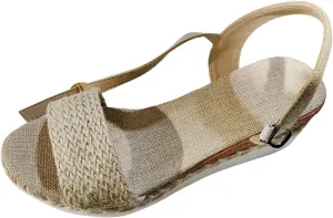 Hiking Sandals for Women Toe Straw Rope Upper Buckle Wedge Heel Thick Sole Sandals Vegan Women