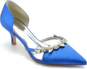 HNVAVQ Women's Elegant Closed Pointed Toe Wedding Shoes Kitten Heels Rhinestone Bridal Pumps Stiletto Heels Party Court Shoes for Bride Bridesmaid,6 CM