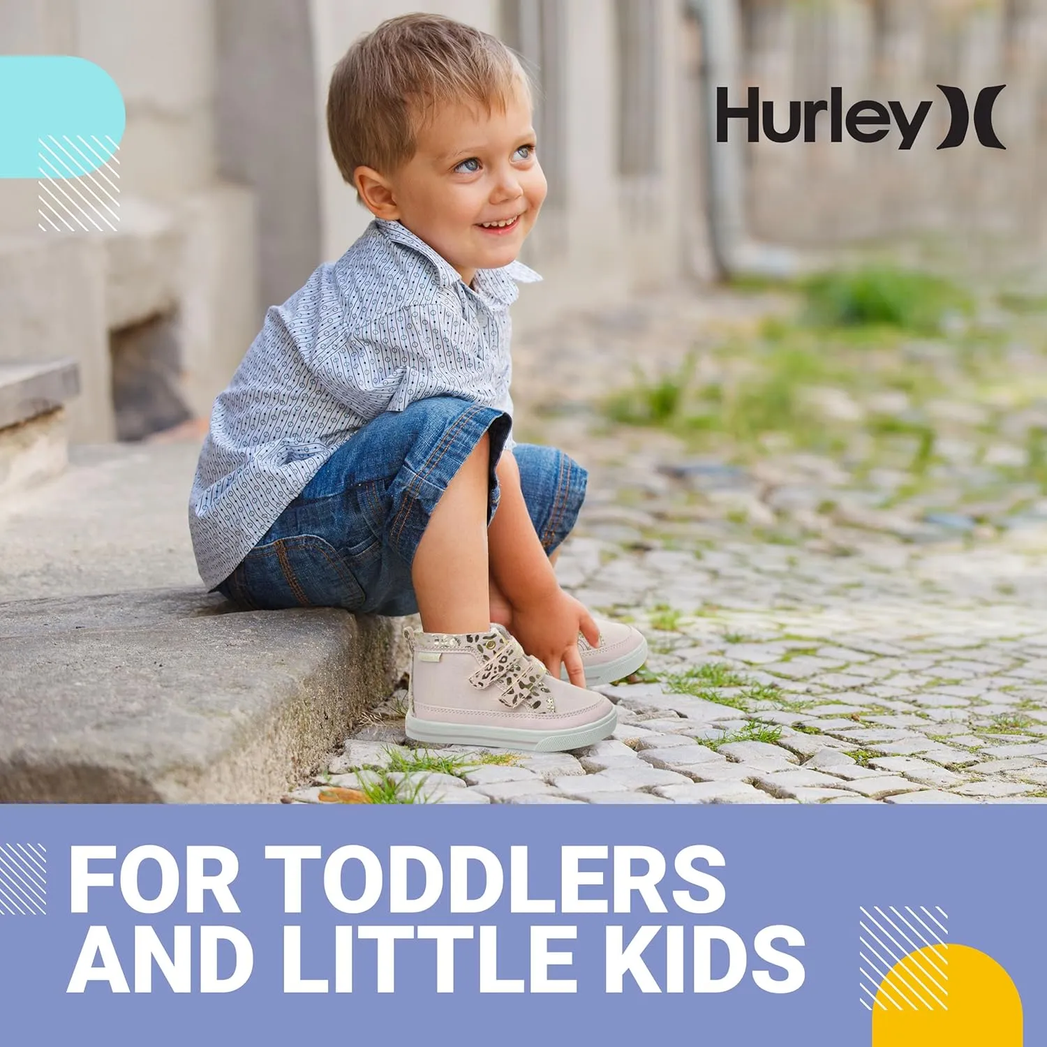 Hurley Kids Toddler and Little Kids Tedd Canvas Sneakers with Straps High Cut Skateboarding Shoes for Boys and Girls, Durable Shoes for School