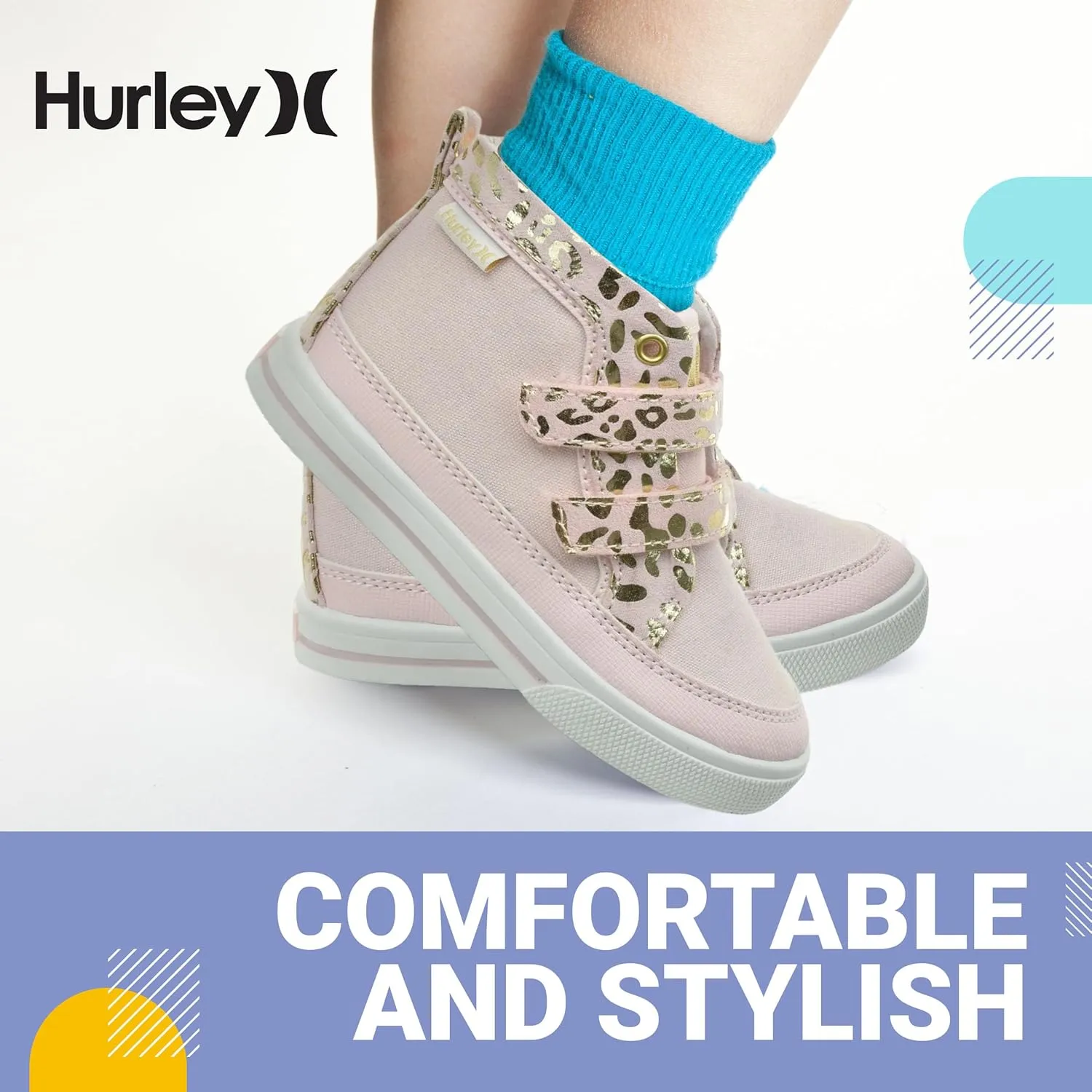 Hurley Kids Toddler and Little Kids Tedd Canvas Sneakers with Straps High Cut Skateboarding Shoes for Boys and Girls, Durable Shoes for School