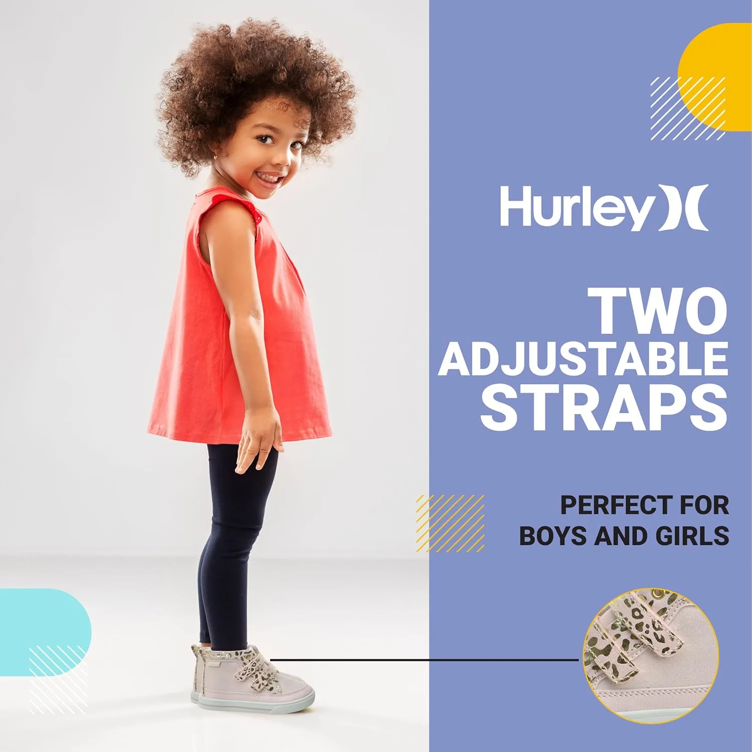 Hurley Kids Toddler and Little Kids Tedd Canvas Sneakers with Straps High Cut Skateboarding Shoes for Boys and Girls, Durable Shoes for School