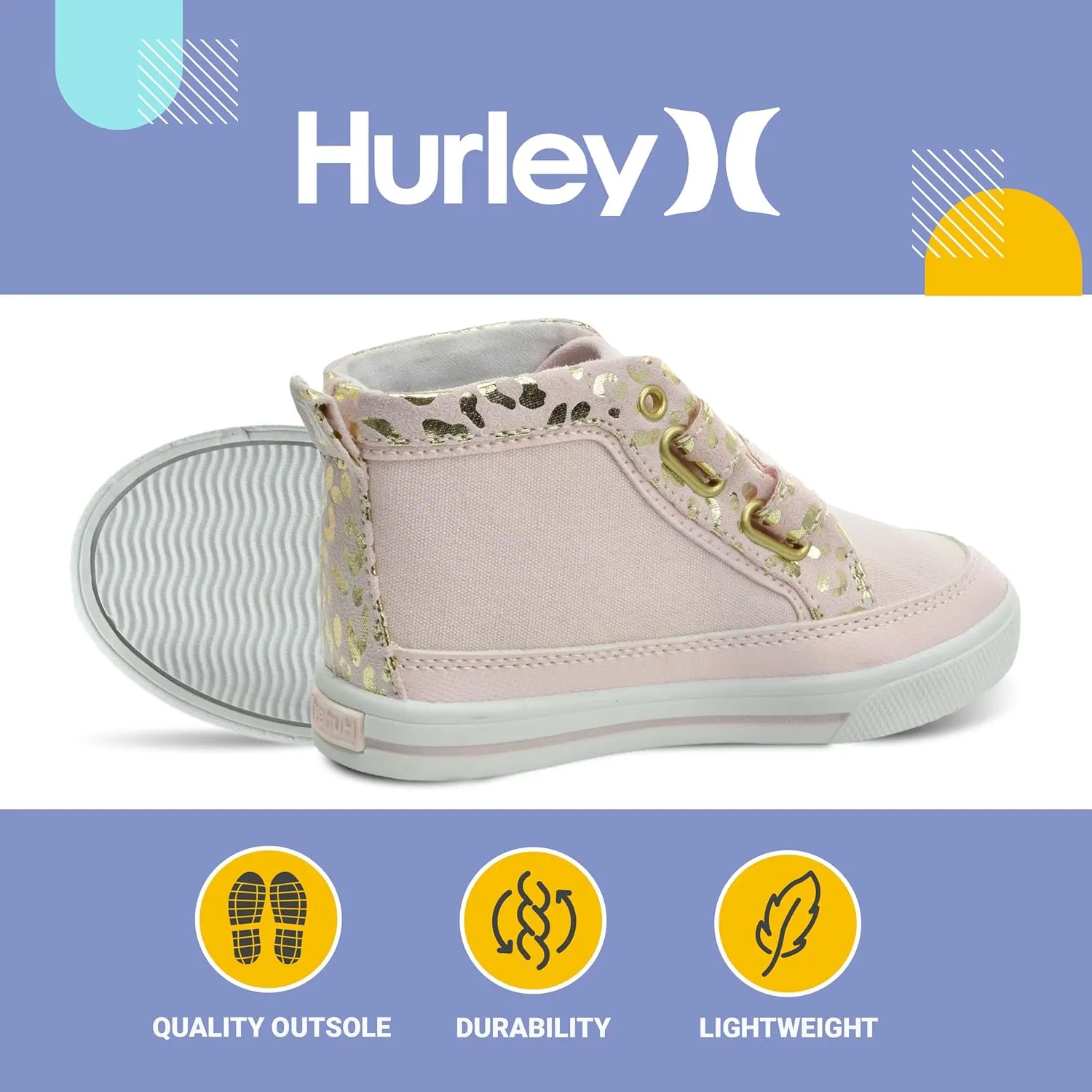 Hurley Kids Toddler and Little Kids Tedd Canvas Sneakers with Straps High Cut Skateboarding Shoes for Boys and Girls, Durable Shoes for School