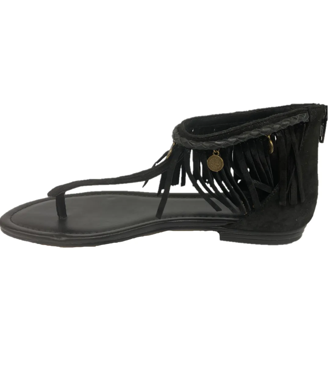 Isola by Sofft Black Suede with Suede Fringe Mardi Women's Thong Flat Sandals 6504021