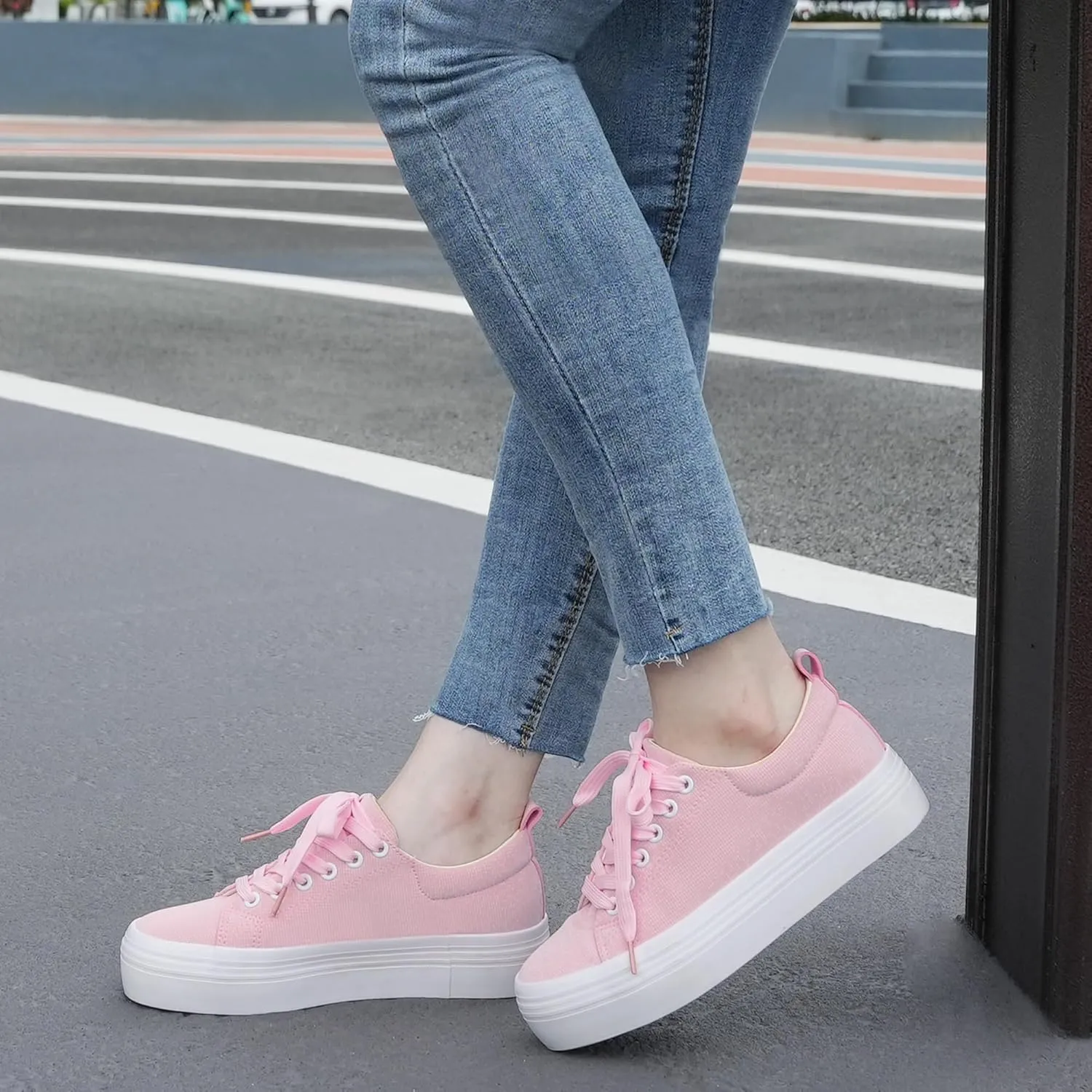 JABASIC Women Lace Up Platform Sneakers Comfortable Casual Fashion Sneaker Walking Shoes