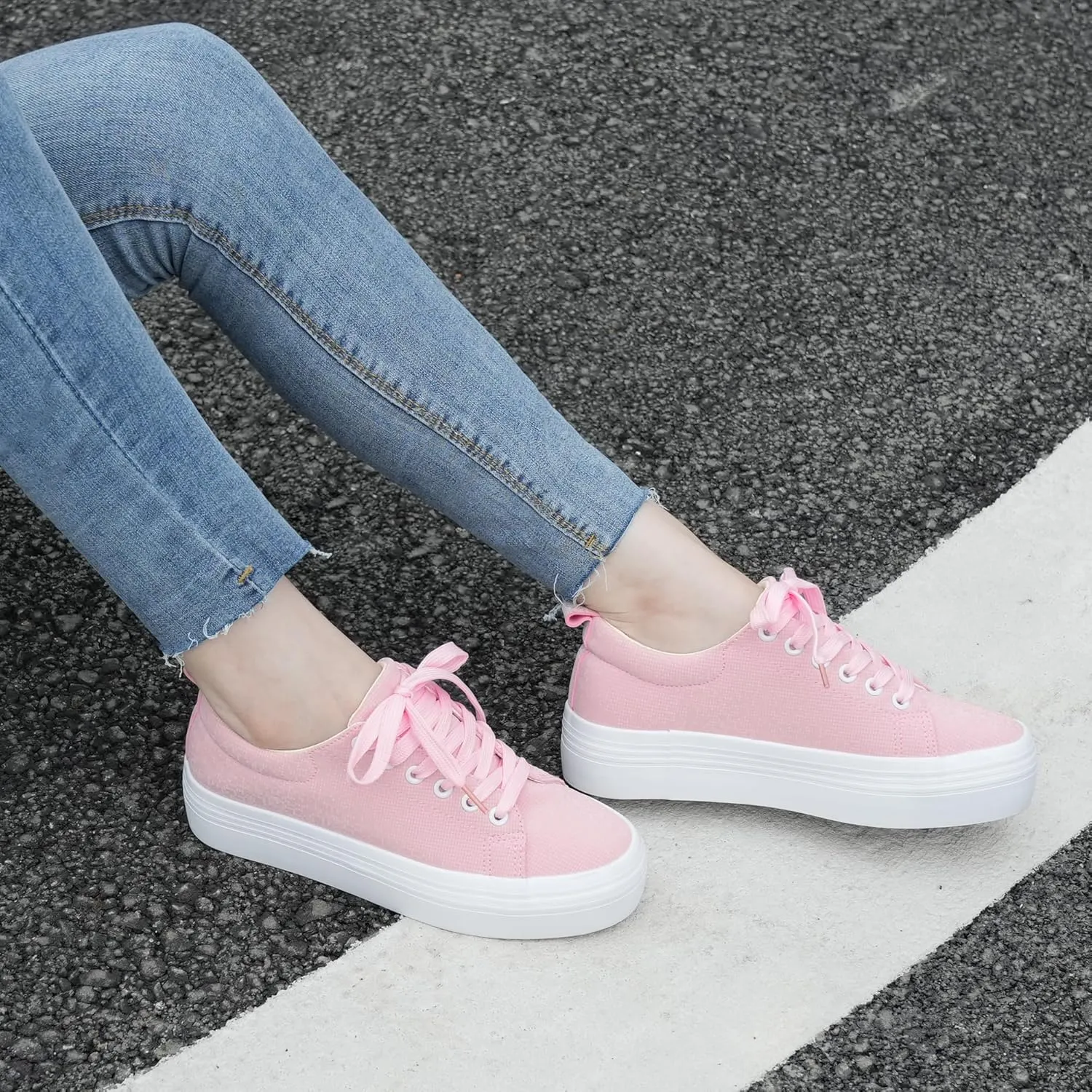 JABASIC Women Lace Up Platform Sneakers Comfortable Casual Fashion Sneaker Walking Shoes