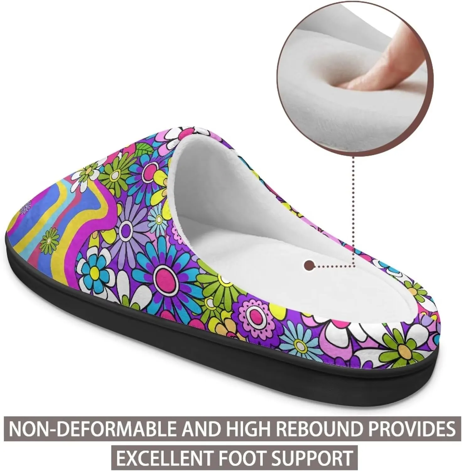 Jeiento Women's Indoor Bedroom Slipper Daisy Floral Soft Non Slip Closed Toe House Slippers