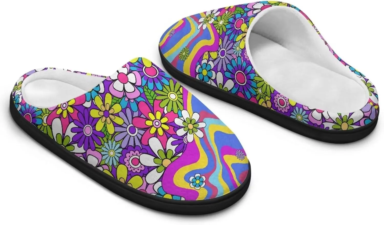 Jeiento Women's Indoor Bedroom Slipper Daisy Floral Soft Non Slip Closed Toe House Slippers