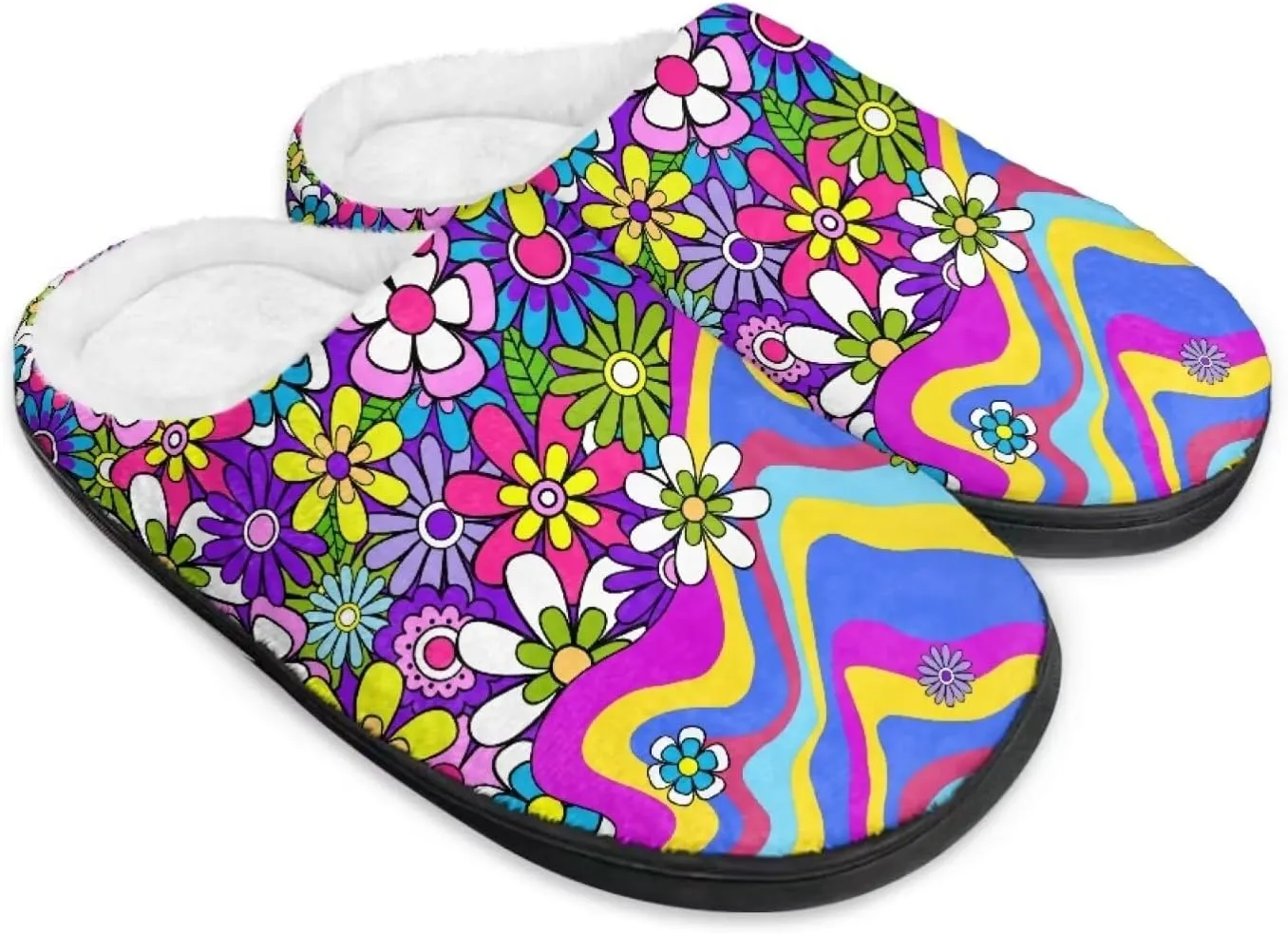 Jeiento Women's Indoor Bedroom Slipper Daisy Floral Soft Non Slip Closed Toe House Slippers