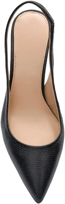 Jeimpoey Womens Slingback Chunky Heels Point-toe Pump Shoes Block Heel Summer Sandals Low-heel Party Shoes